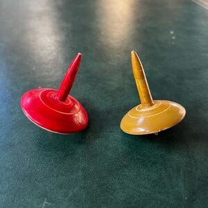 Set of 2 Vintage Antique Wooden Spinning Tops